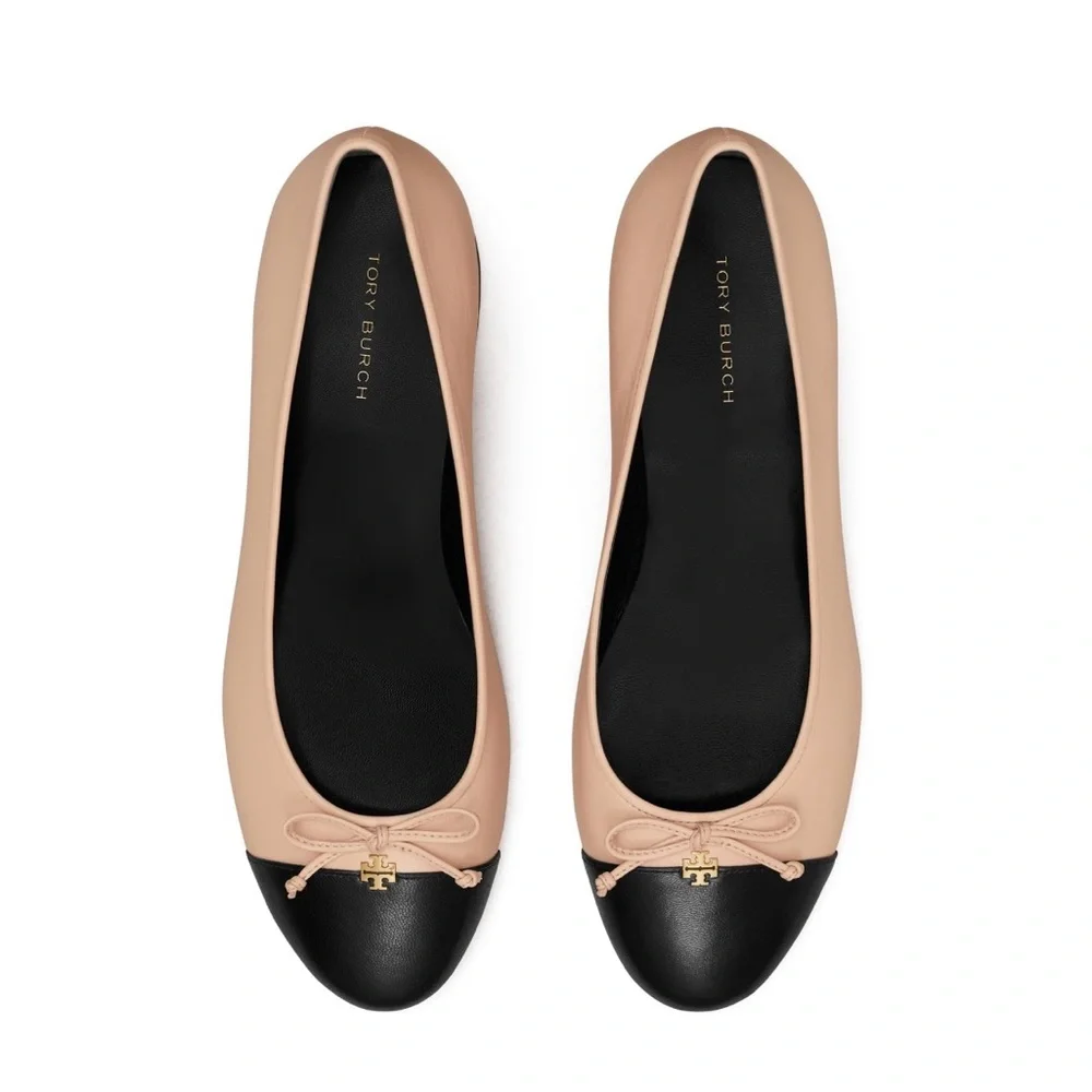 Tory Burch Two-Tone Blush Pink and Black Block Heel Flats